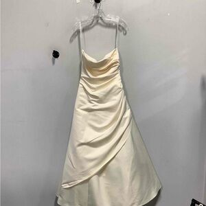 David's Bridal Cream Asymmetrical Ruched Sundress